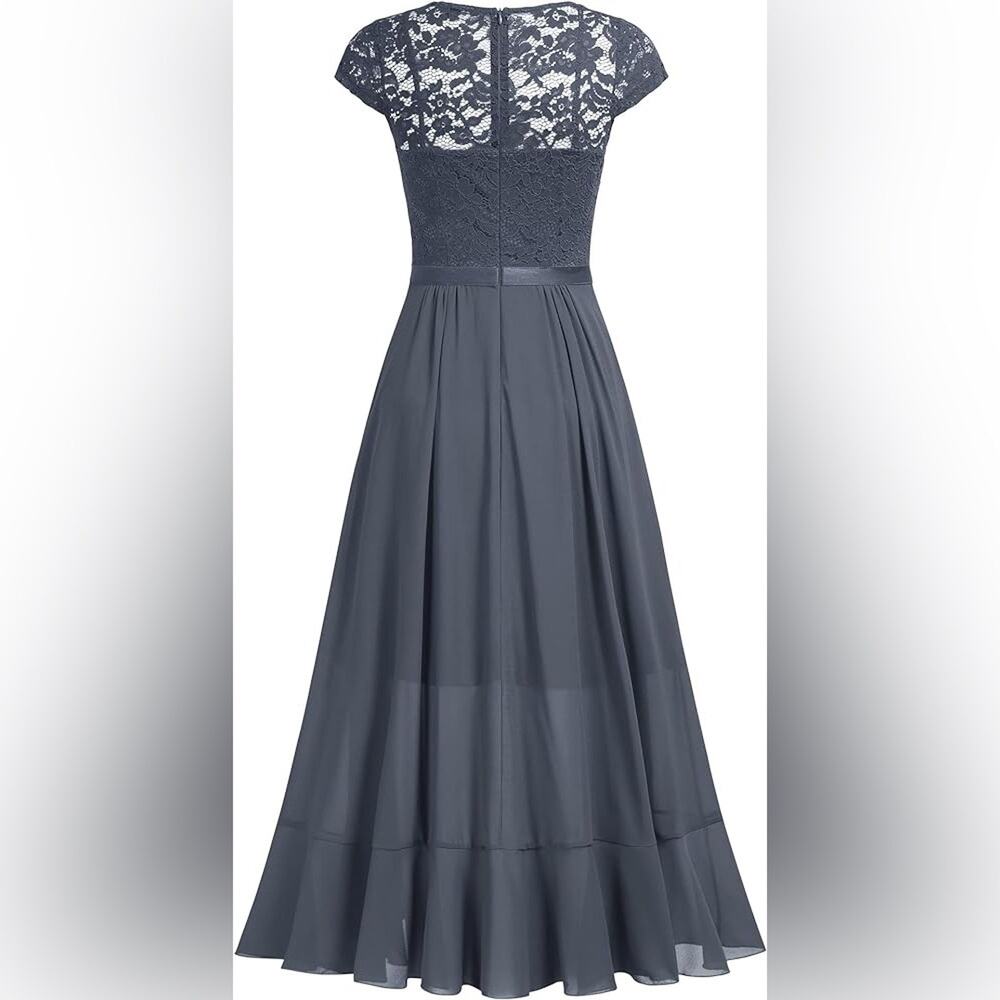 Womens Size 4-6 Dress NEW Asymmetircal Feminine Gray Formal Party Guest Midi - Picture 8 of 15